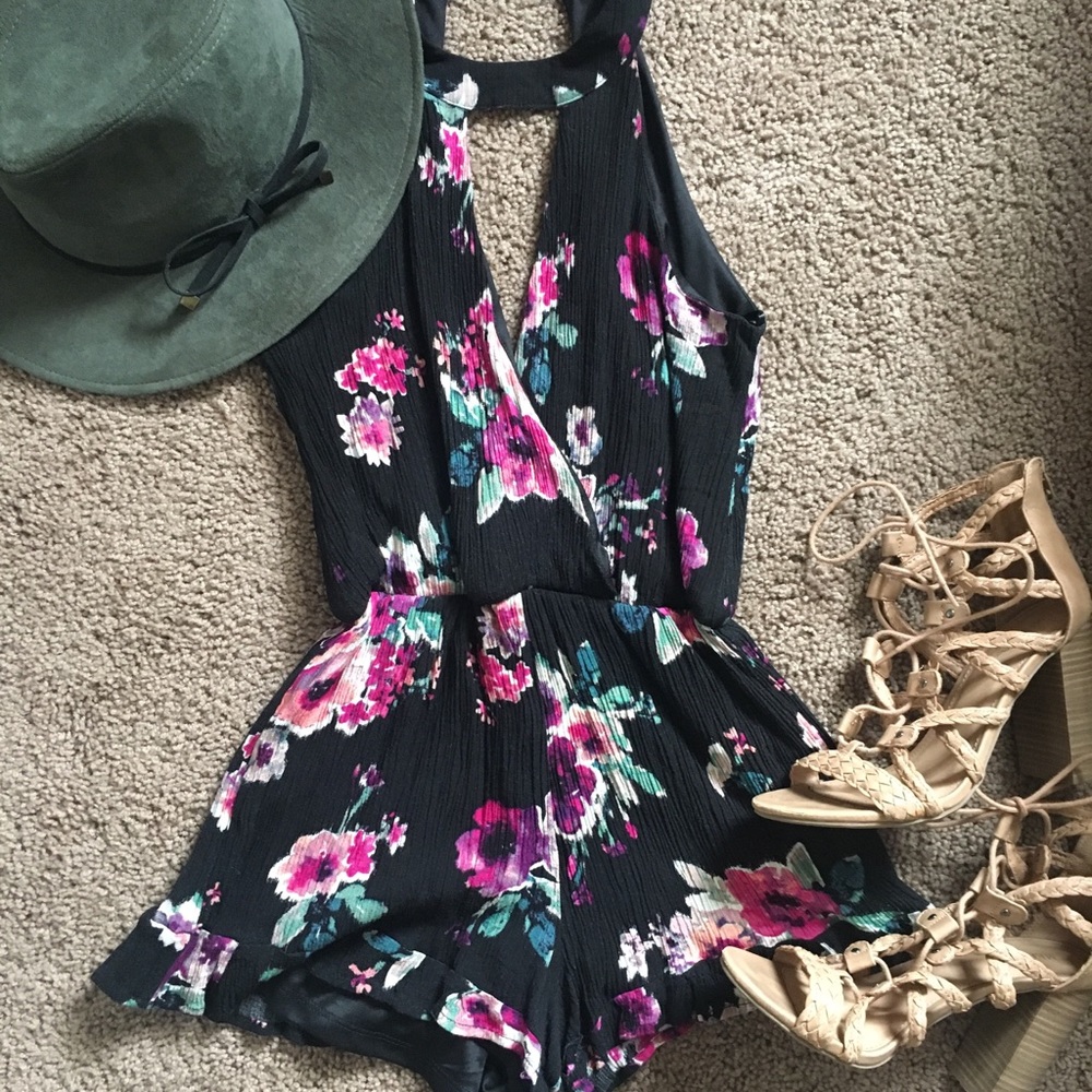 Black Floral Romper